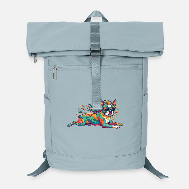 Mode bouledogue de chien avec lunettes de soleil explosion de couleurs Sac à dos ordinateur