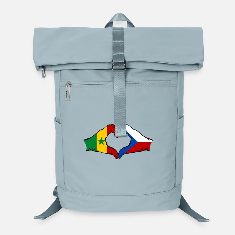 Sénégal République tchèque Drapeau Mains Coeur Forme Sac à dos ordinateur