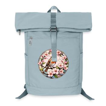 Robin with cherry blossoms spring motif - Laptop Backpack - ice blue - Front