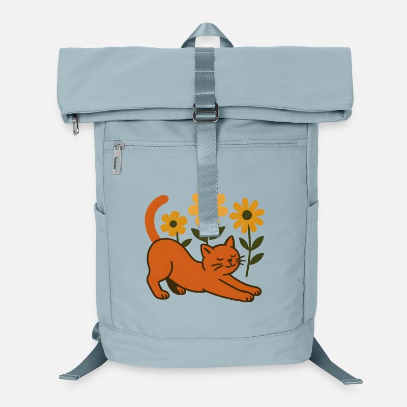 Chat orange dans une mer de fleurs Sac à dos ordinateur
