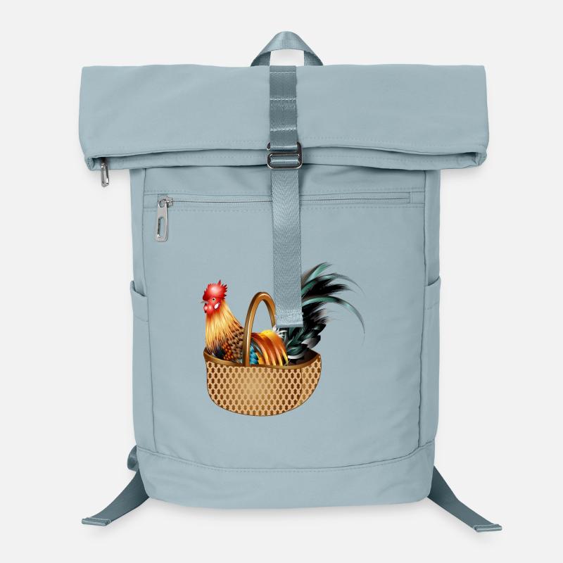 Un magnifique coq coloré assis dans un panier Sac à dos ordinateur