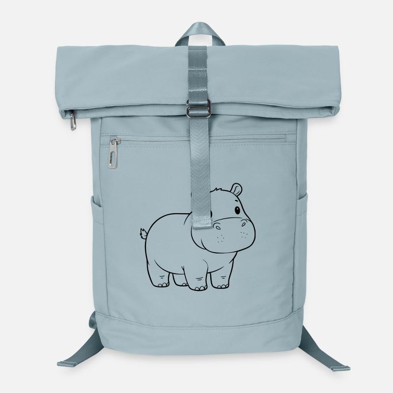Cute Baby Hippo Comic Outline Laptop Backpack