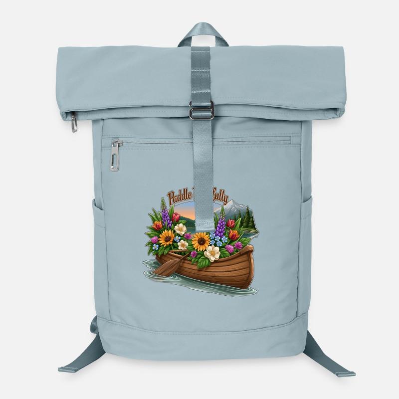 Pagayez paisiblement en canoë rempli de fleurs sauvages sur Sac à dos ordinateur