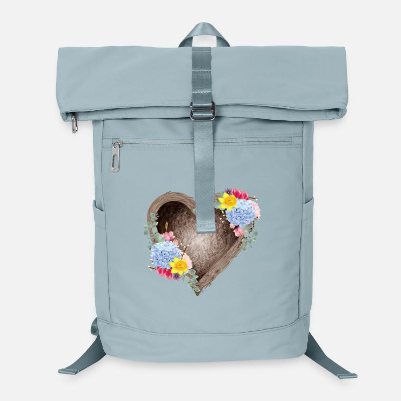 Nid d’oiseau en forme de cœur avec des fleurs printanières Sac à dos ordinateur