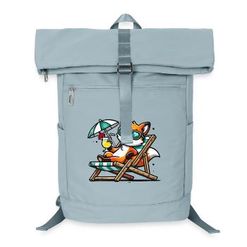 Renard de dessin animé joyeux sur la plage sur une chaise longue - Sac à dos ordinateur - bleu glacier - Devant