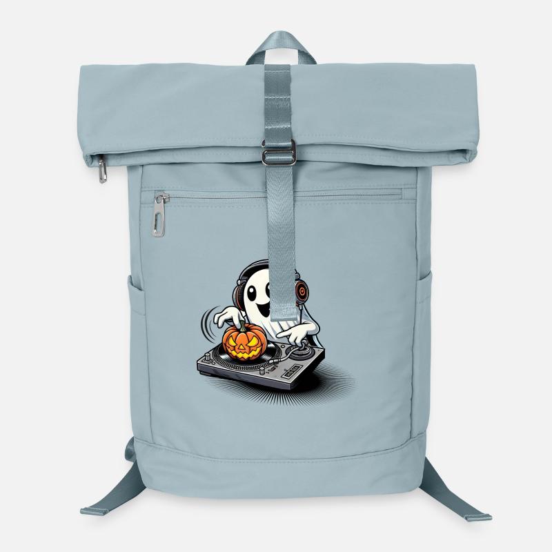 Happy Halloween ghost as a DJ with a pumpkin Laptop Backpack
