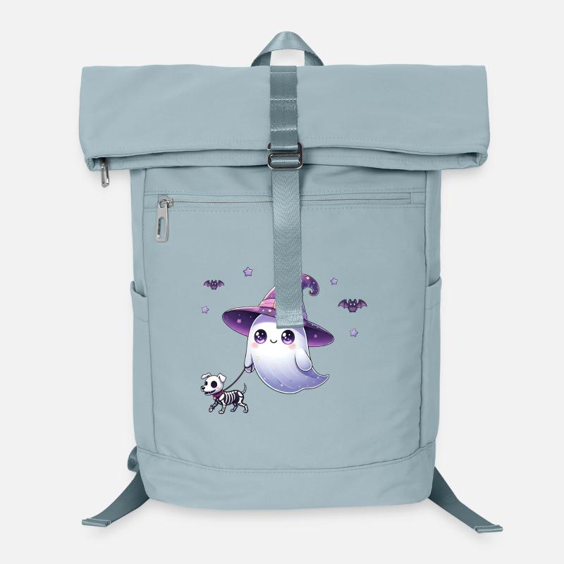 Witch Ghost with Skeleton Dog – Halloween Shirt Laptop Backpack