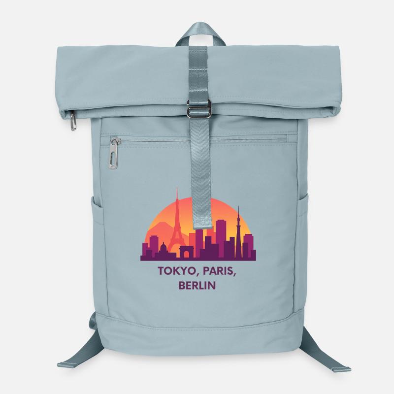 Skyline Trio Tokyo Paris Berlin at sunset Laptop Backpack