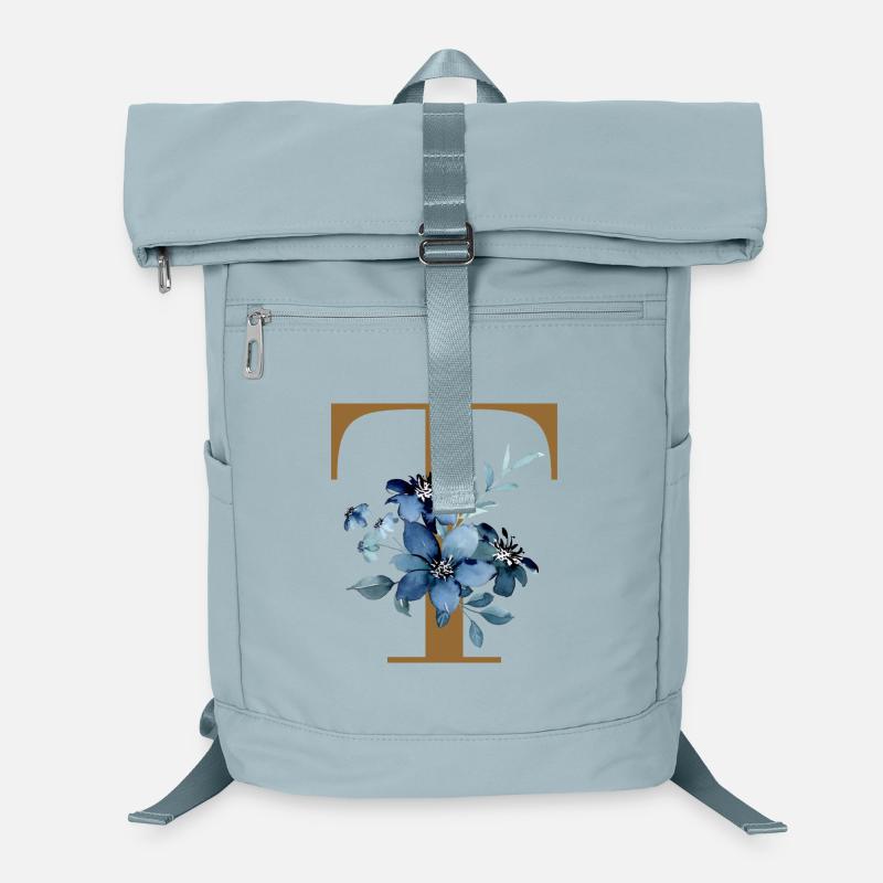 Blaues Blütenmonogramm T Laptop-Rucksack 