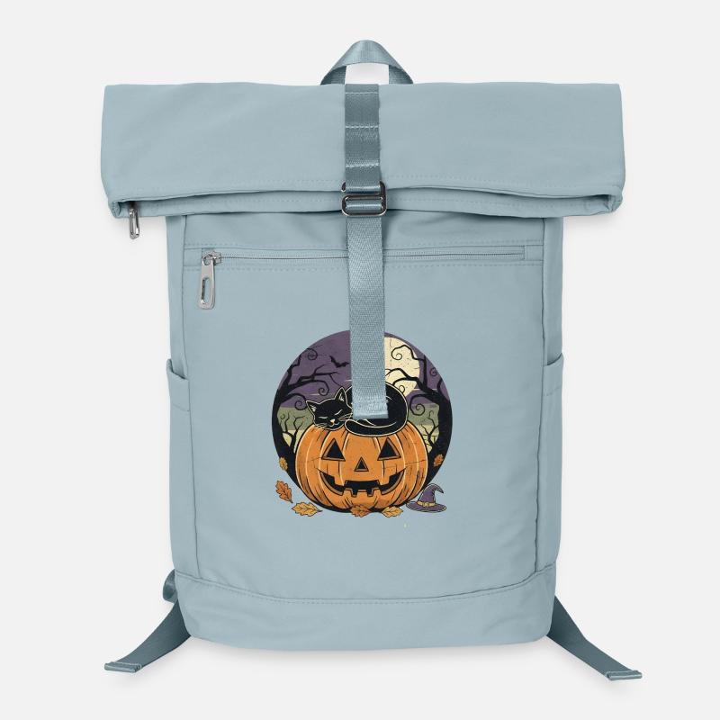 Schwarze Katze schläft auf Jack-o Laterne | Halloween Laptop-Rucksack 