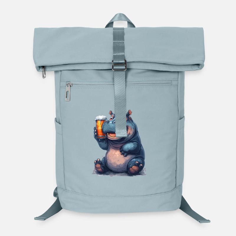 Nilpferd mit Bierglas Cartoon-Print Laptop-Rucksack 