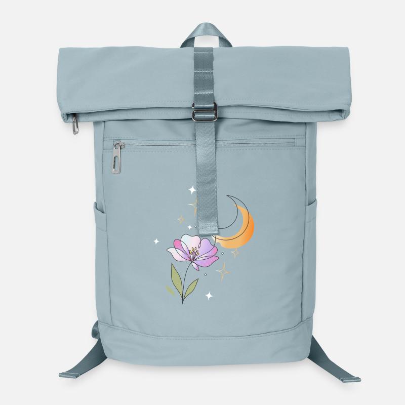 Fleur avec illustration en lignes de lune Sac à dos ordinateur