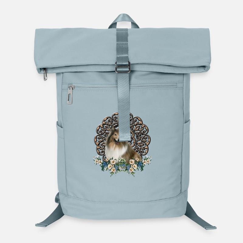 Collie mignon avec des fleurs Sac à dos ordinateur