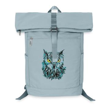 Owl Drawing - Blue Owl with Shining Eyes - Laptop Backpack - ice blue - Front