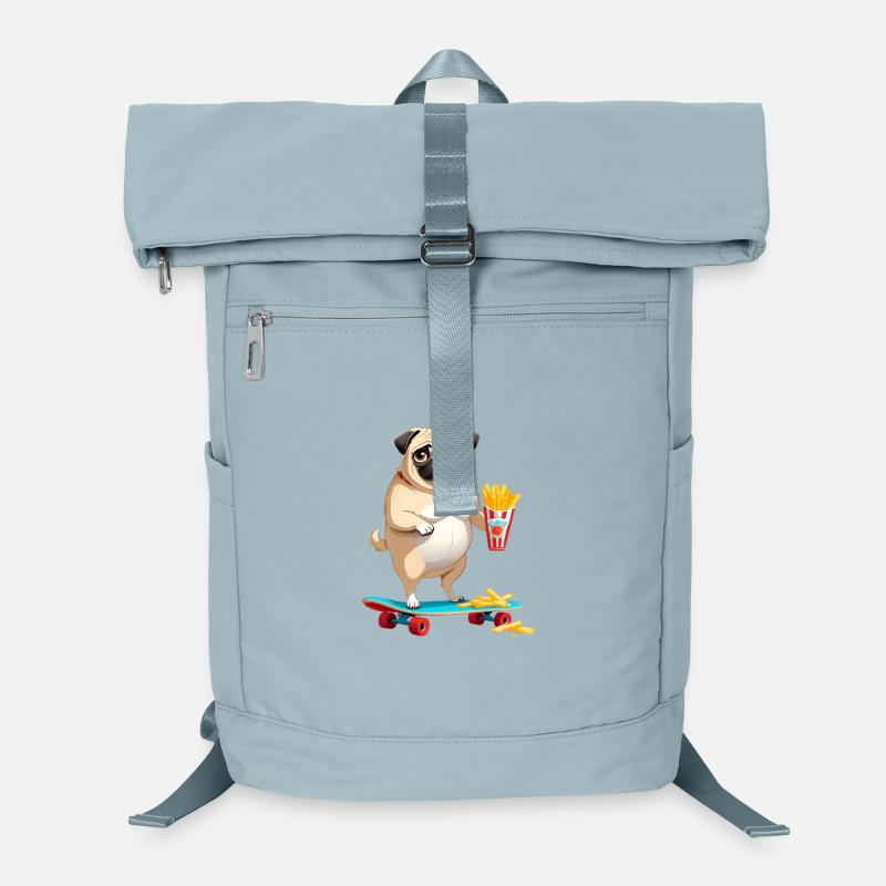 Pug auf Skateboard mit Pommes Laptop-Rucksack 