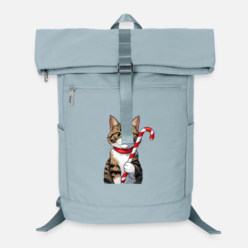 Winter cat with candy cane Laptop Backpack