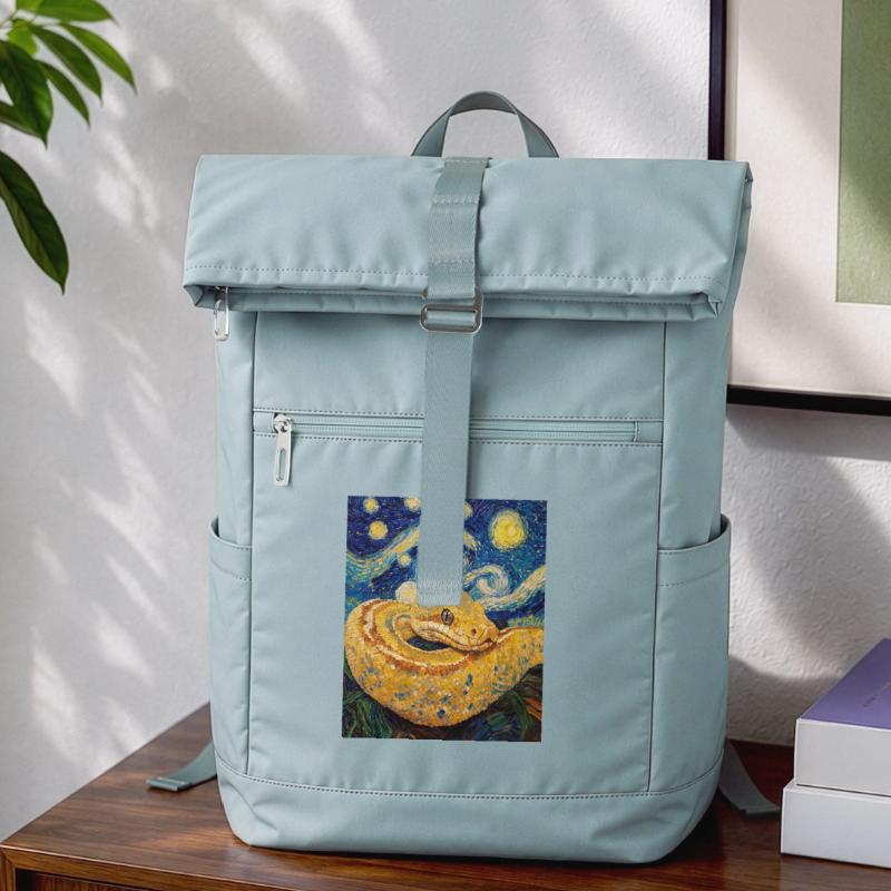 Serpent Python Style Van Gogh Nuit étoilée Sac à dos ordinateur