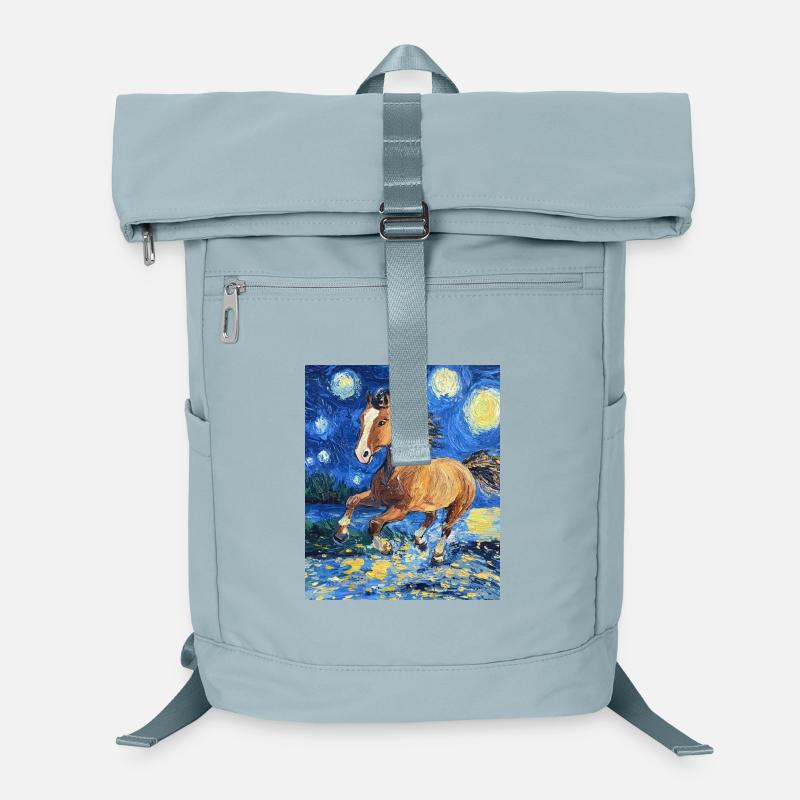 Cheval Chevaux Cavalier Style Van Gogh Nuit étoilée - Sac à dos ordinateur - bleu glacier
