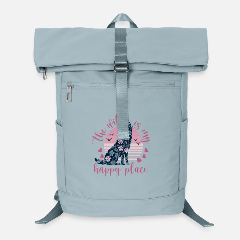 Wild wolf silhouette in flower pattern Laptop Backpack