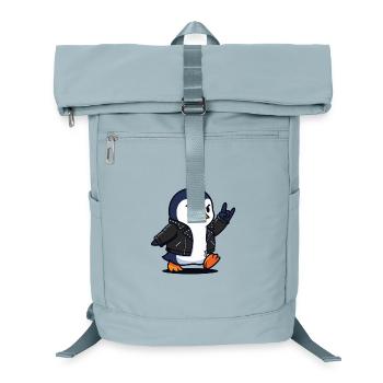 Rocker-Pinguin in Lederjacke mit Teufelshorn - Laptop-Rucksack  - Eisblau - Vorne