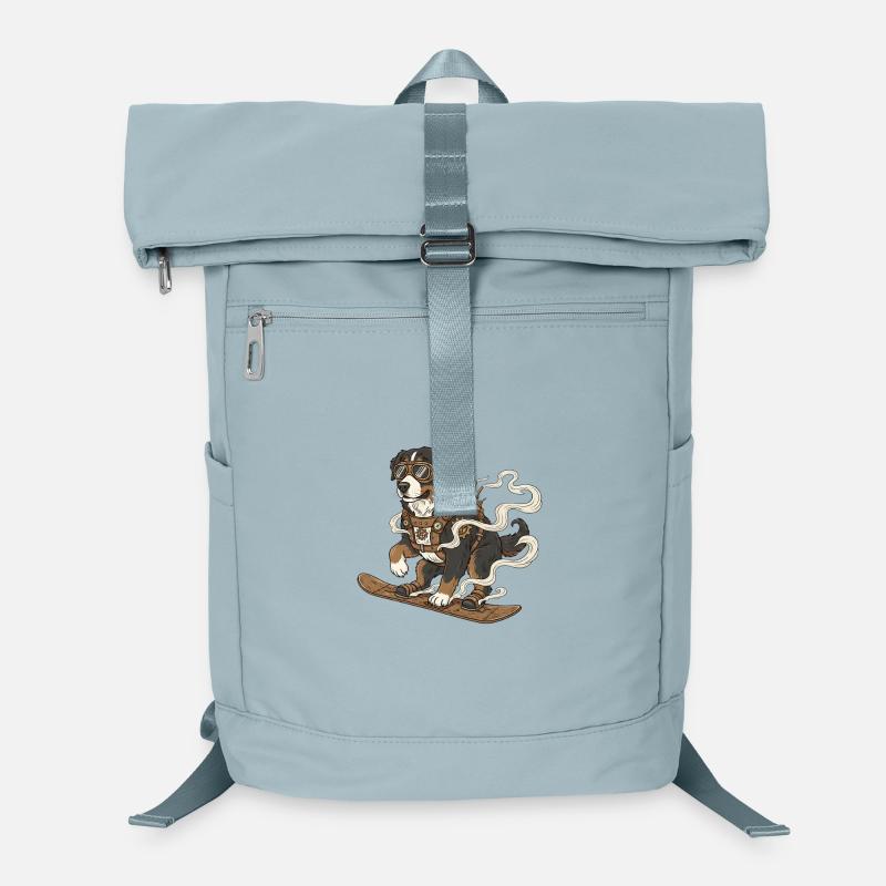 Chien steampunk Saint-Bernard sur snowboard Sac à dos ordinateur