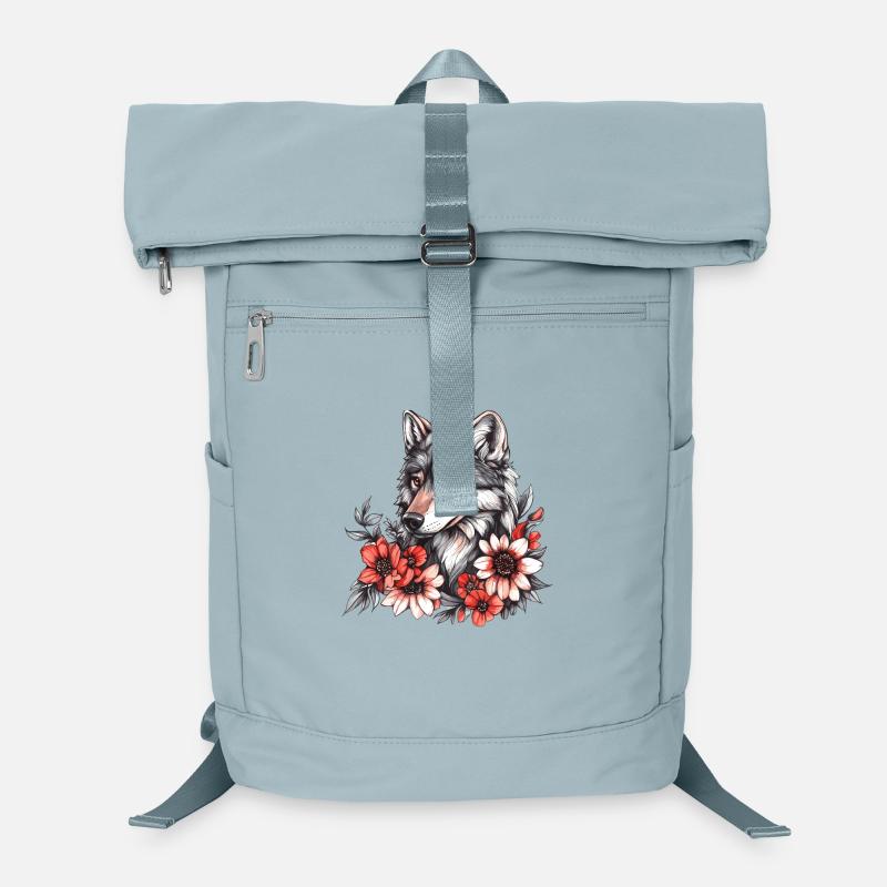 Wolf mit Blütenkranz Laptop-Rucksack 