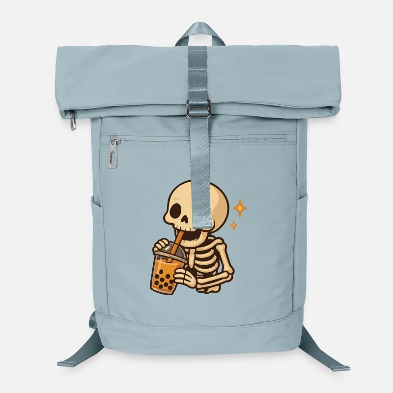 Skelett mit Bubble Tea kawaii Skelett Laptop-Rucksack 
