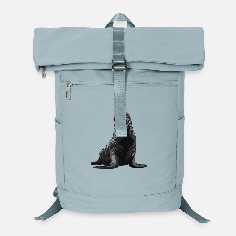 Graue Robbenillustration mit neugierigem Blick Laptop-Rucksack 