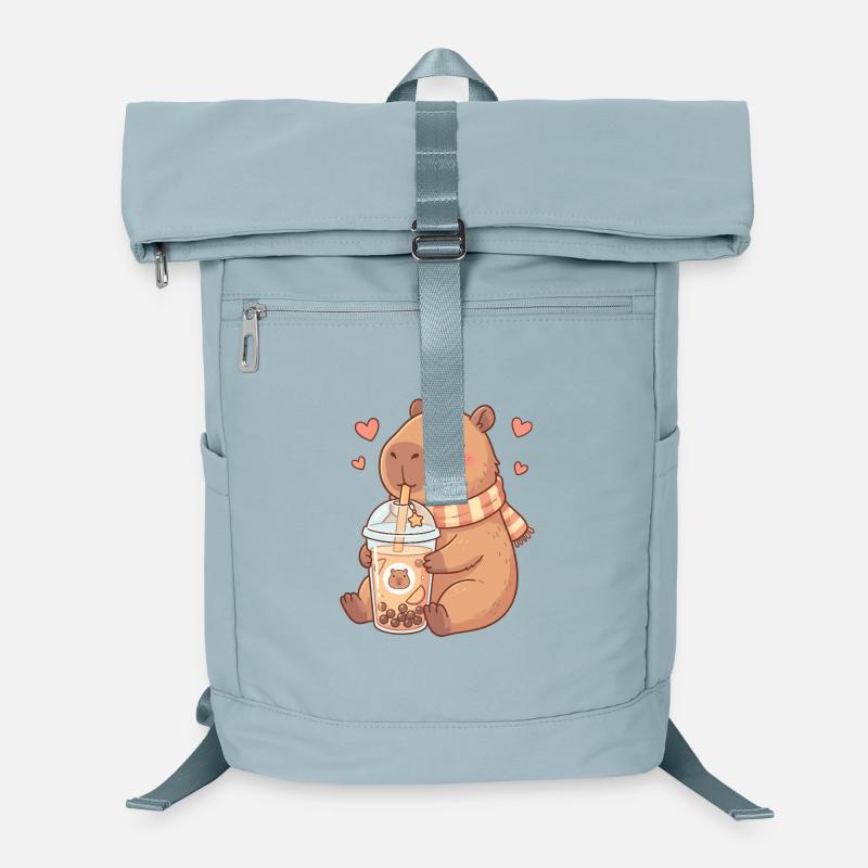 Cozy Kawaii Capybara schlürft Boba-Tee Laptop-Rucksack 