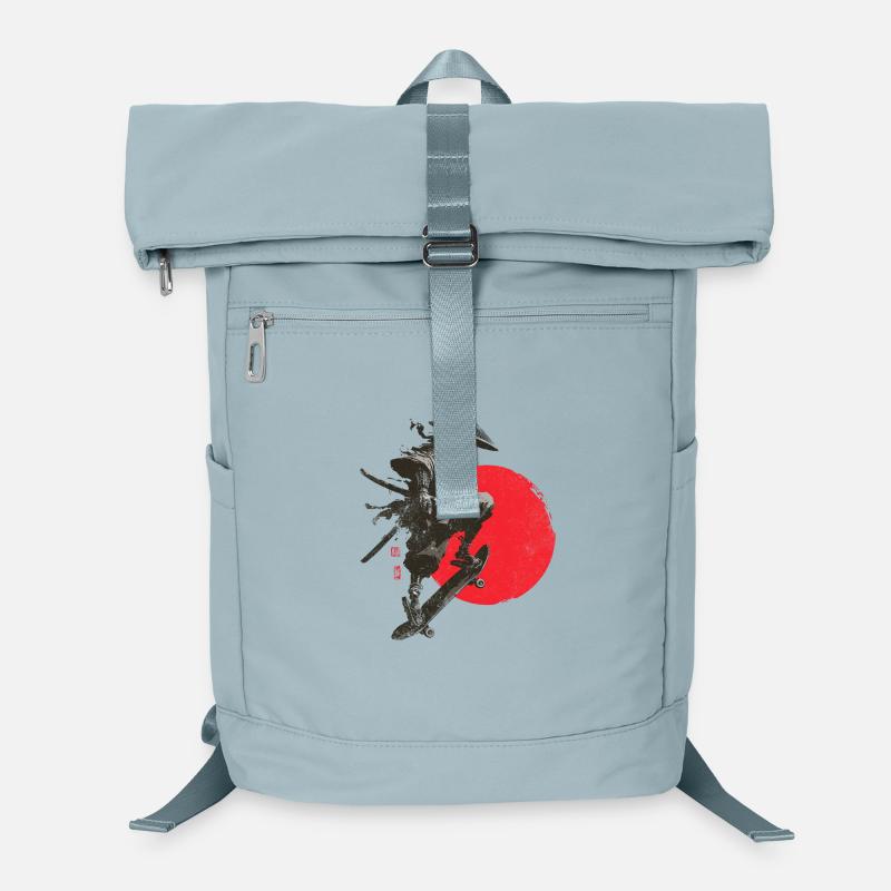 Silhouette eines Samurai-Skaters mit roter Sonne Laptop-Rucksack 