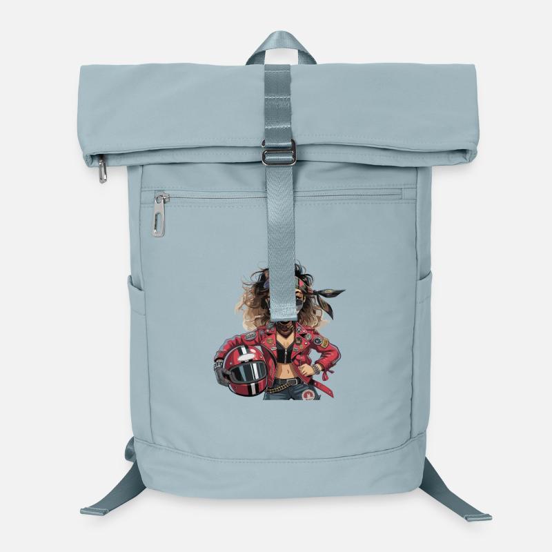  Coole Bikerin Mit Rotem Motorradhelm Rockige Laptop-Rucksack 