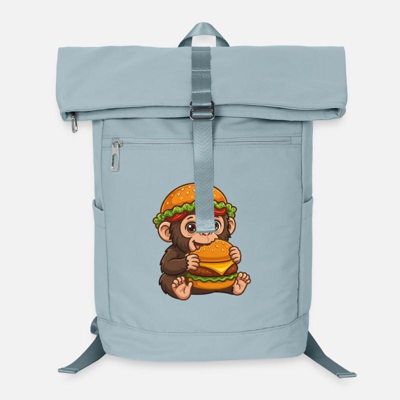 Singe mignon avec motif de dessin animé de burger Sac à dos ordinateur