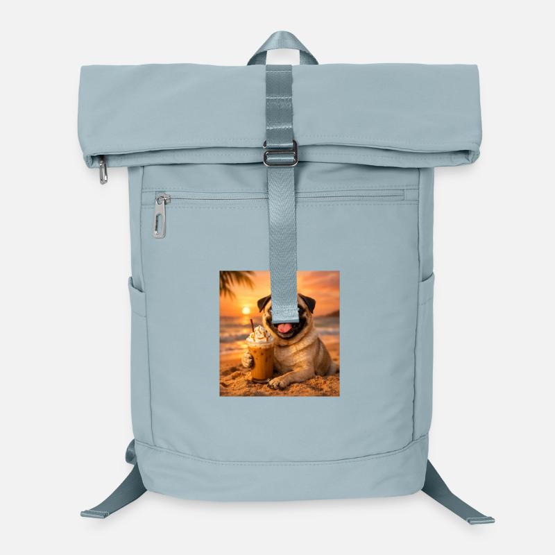 Lustiges Mops Summer Beach Kaffee Sonnenuntergangs-Meme Laptop-Rucksack 