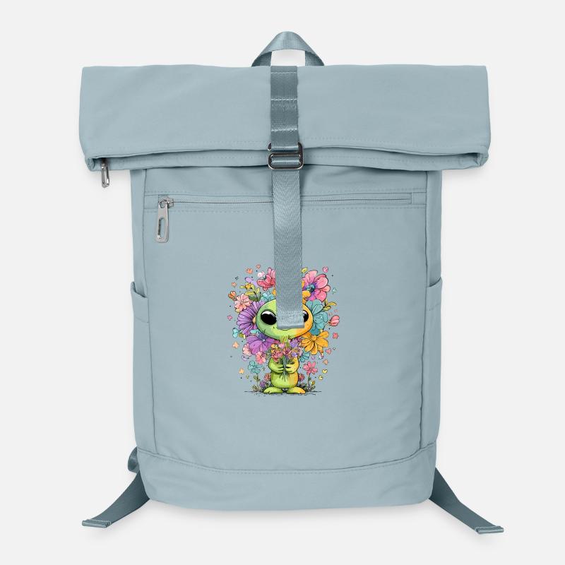 Blumenfreudiges Alien mit Blütenherzchen Laptop-Rucksack 