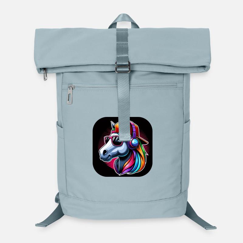 Pferd Rapper Kopf mit Cap Kopfhörer Sonnenbrille Laptop-Rucksack 