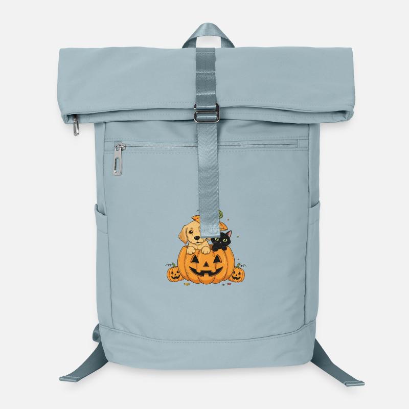 Chien et chat à la citrouille | Amis d’Halloween Sac à dos ordinateur