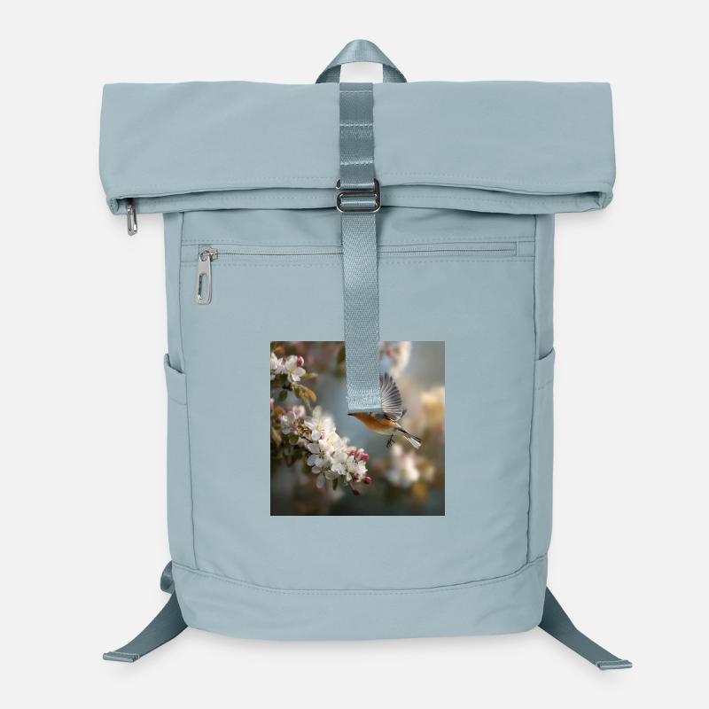 Frühlingssperling im Blütenflug Laptop-Rucksack 