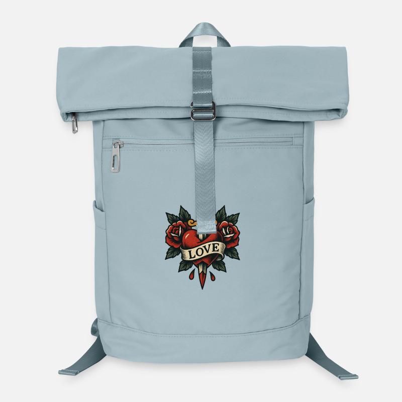Heart Dagger Tattoo with Roses Laptop Backpack
