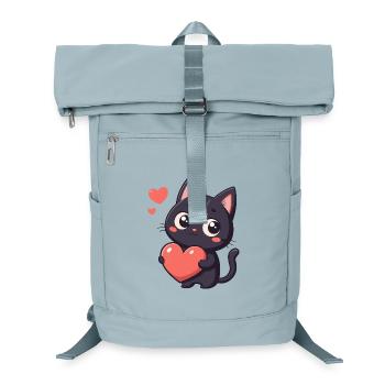 Chat noir cœur kawaii - Sac à dos ordinateur - bleu glacier - Devant