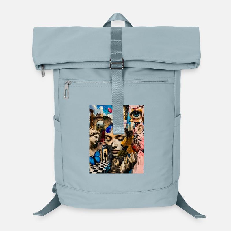 Portrait de collage surréaliste Sac à dos ordinateur