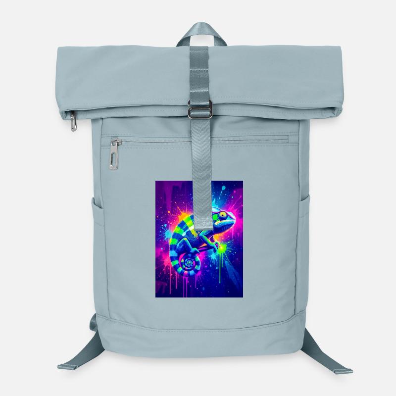 A neon chameleon bursts into shifting waves  Laptop-Rucksack 