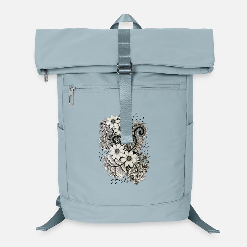 Tourbillons de fleurs noires et blanches Sac à dos ordinateur