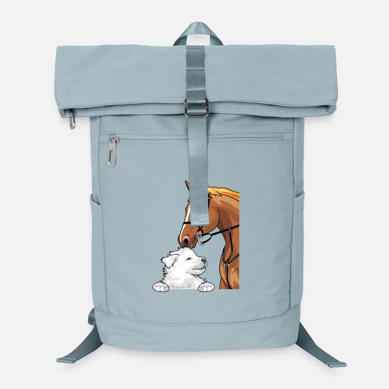 Weißer Schweizer Schäferhund und rotes Pferd Laptop-Rucksack 