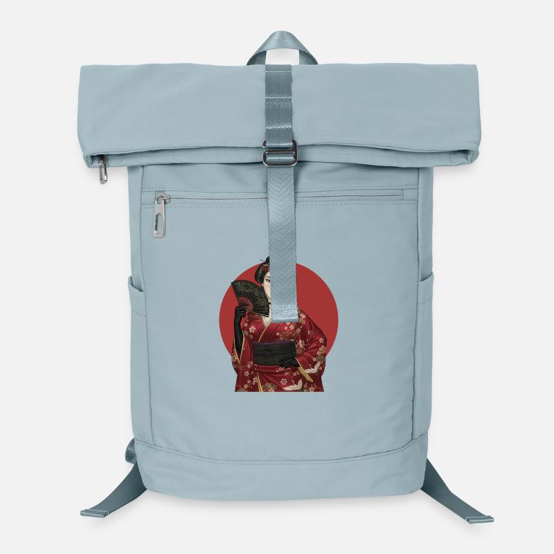 Geisha en kimono rouge avec éventail Sac à dos ordinateur