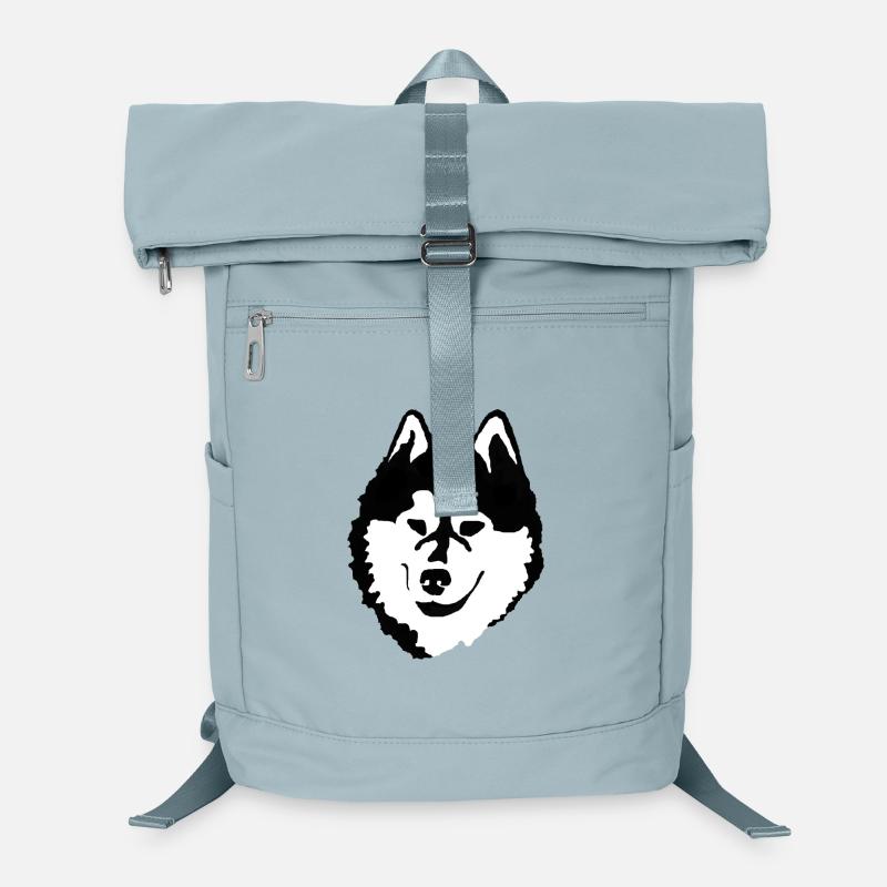 Black and White Alaskan Malamute Head Silhouette Laptop Backpack