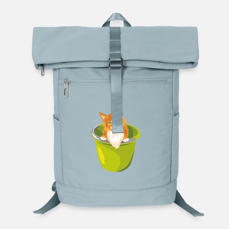 Un mignon chat roux jette un coup d’œil hors du seau Sac à dos ordinateur
