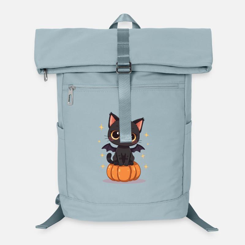 Mignon chat noir avec des ailes de chauve-souris citrouille Sac à dos ordinateur