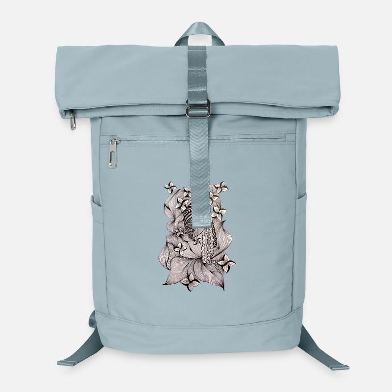Zentangle Blumenmuster Schwarzweiß Laptop-Rucksack 