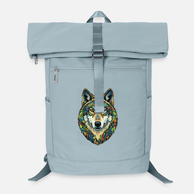 Colorful Wolf with Flowers Laptop Backpack