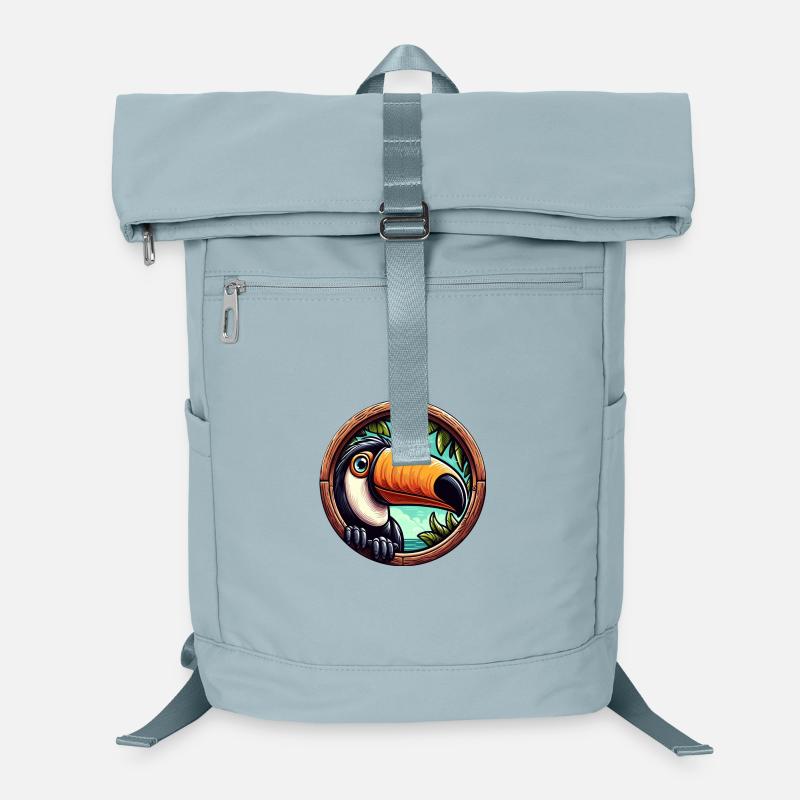 Cartoon toucan looking through round window Laptop Backpack